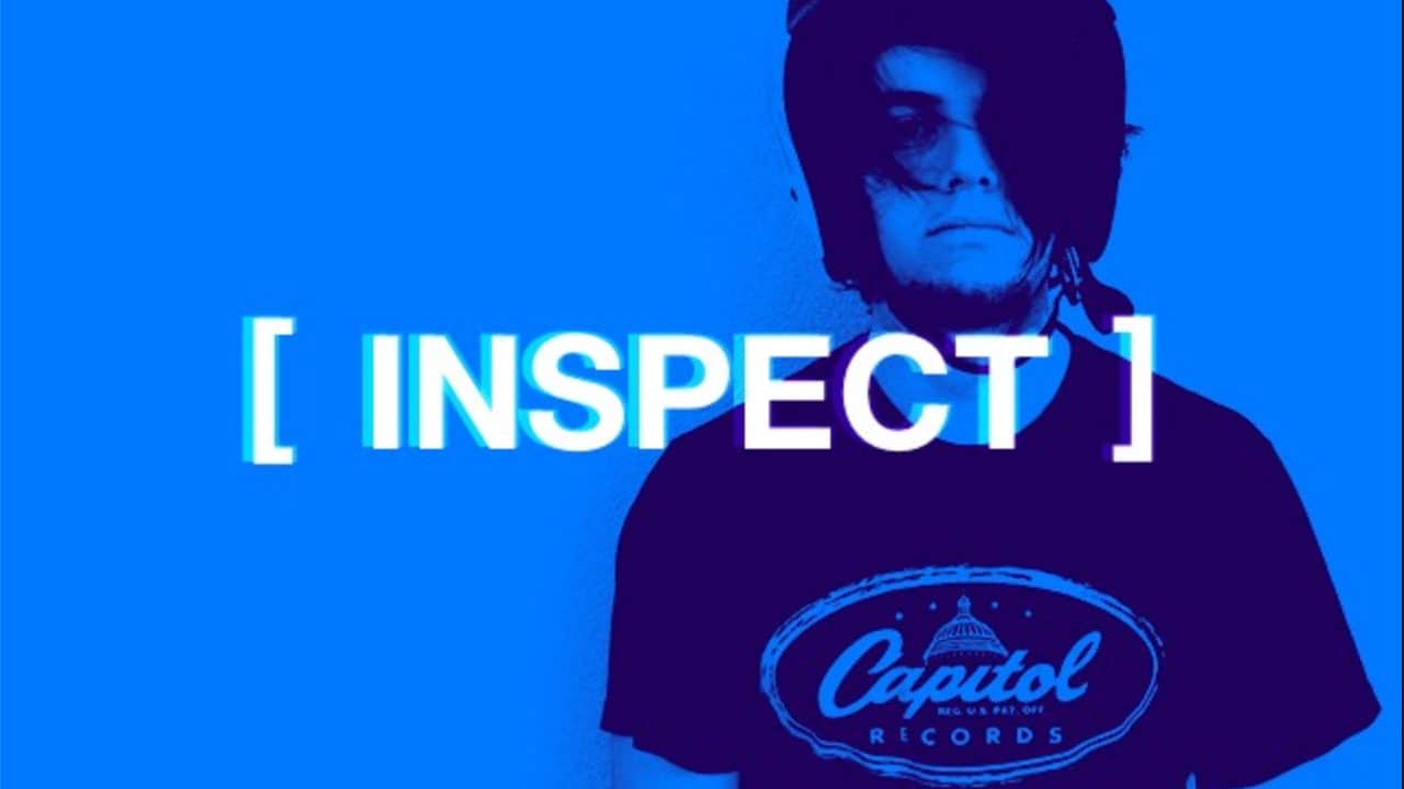 Photo of Jack Rugile wearing a scooter helmet with the word "Inspect" overlayed on top.