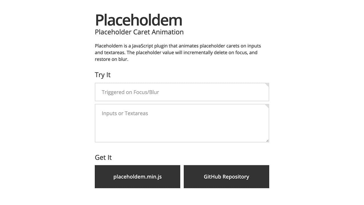 Screenshot of Placeholdem demo.